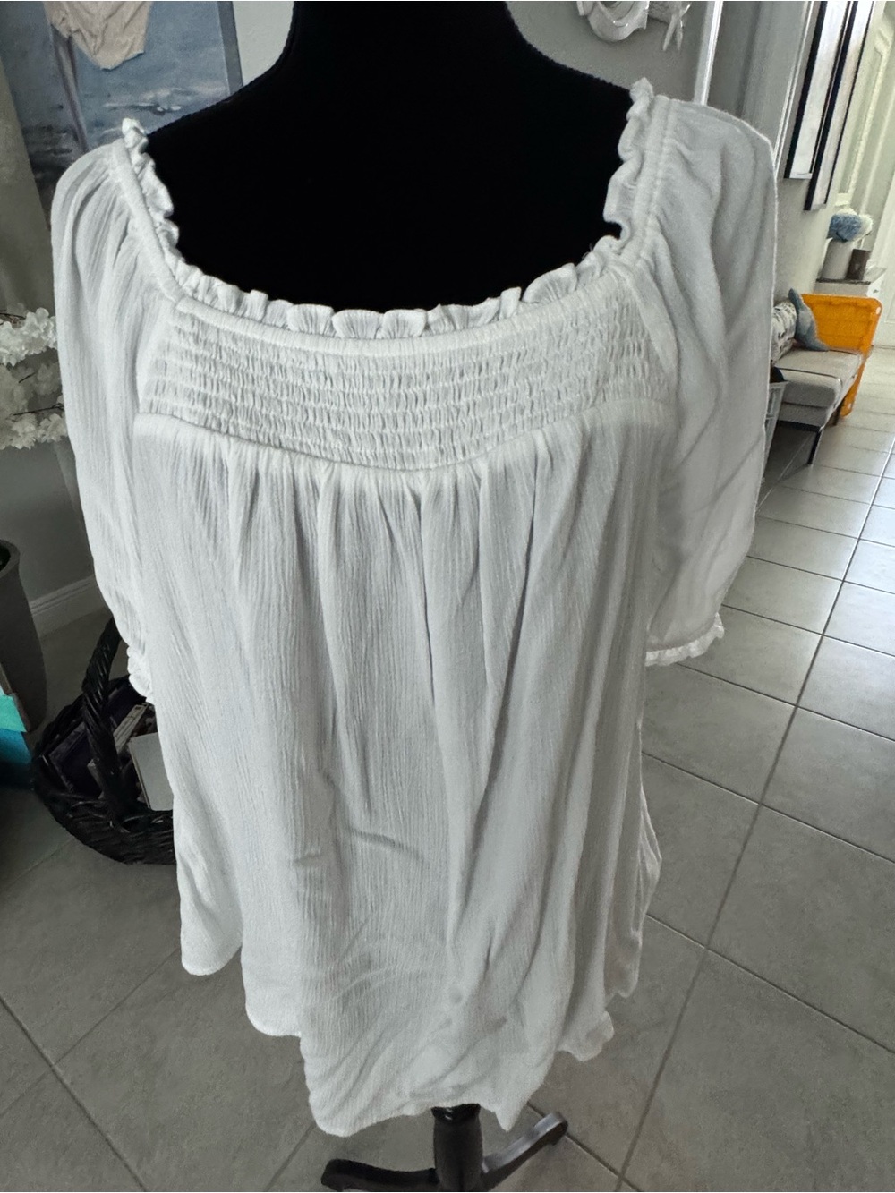torrid White Smocked Square-Neck Peasant Top